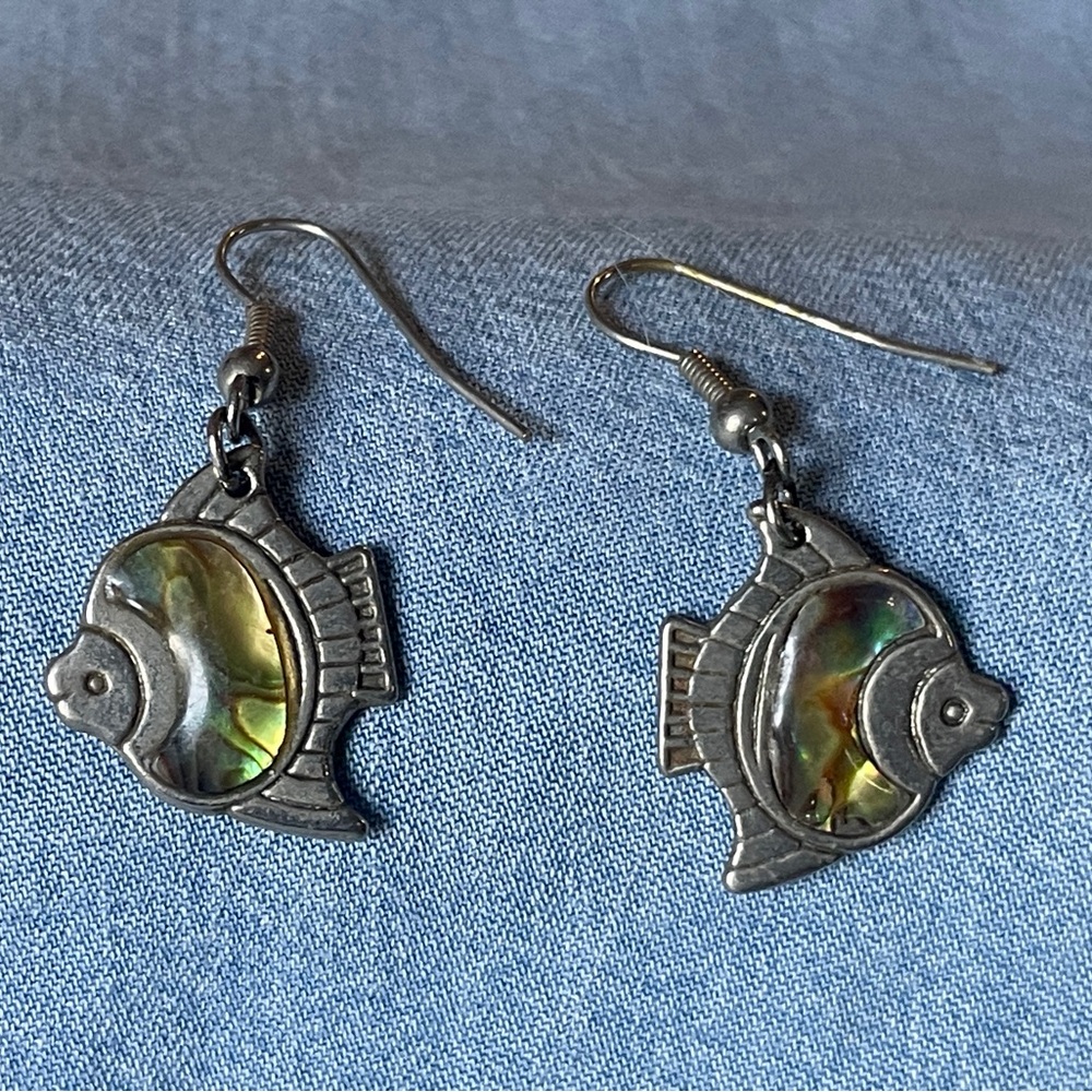 Fish and wolf earrings - two pair.